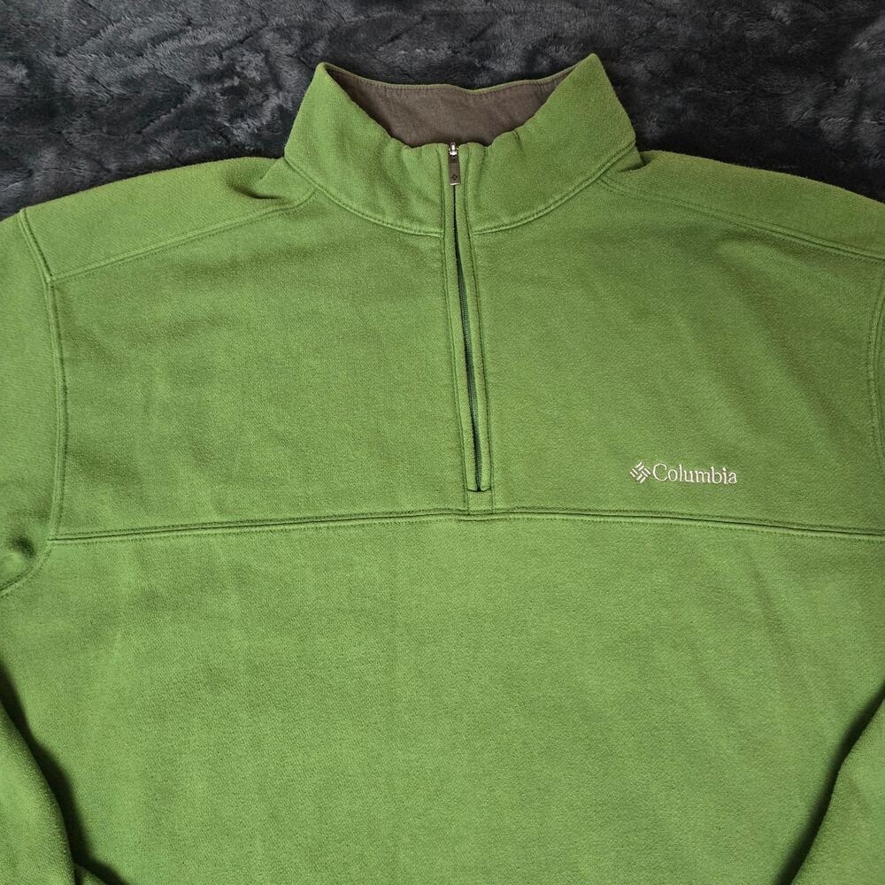 Columbia Green Sweater Men's Large 1/4 Zip Pullover Fleece Mock Neck Outdoor